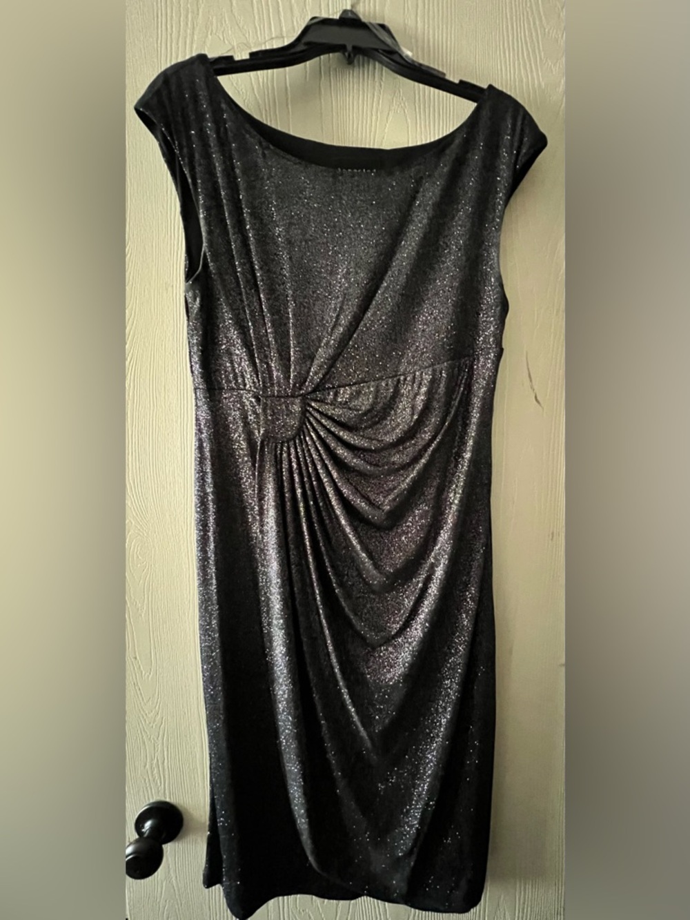Connected Apparel Black Shimmer Twist-Waist Midi dress